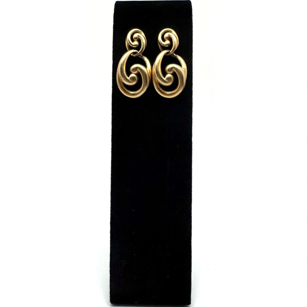 Vintage Goldtone Swirl Drop Doorknocker Earrings